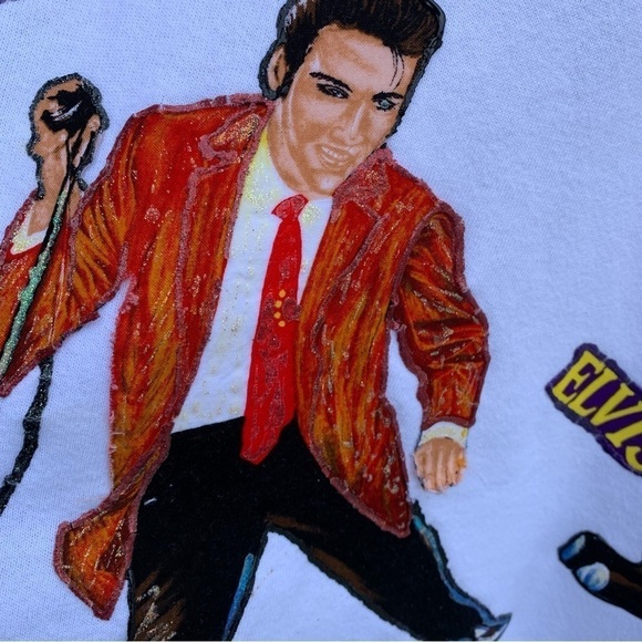 Vintage Elvis Presley Crewneck Sweatshirt Homemade Puff Paint Iron On Size XL - Picture 3 of 9